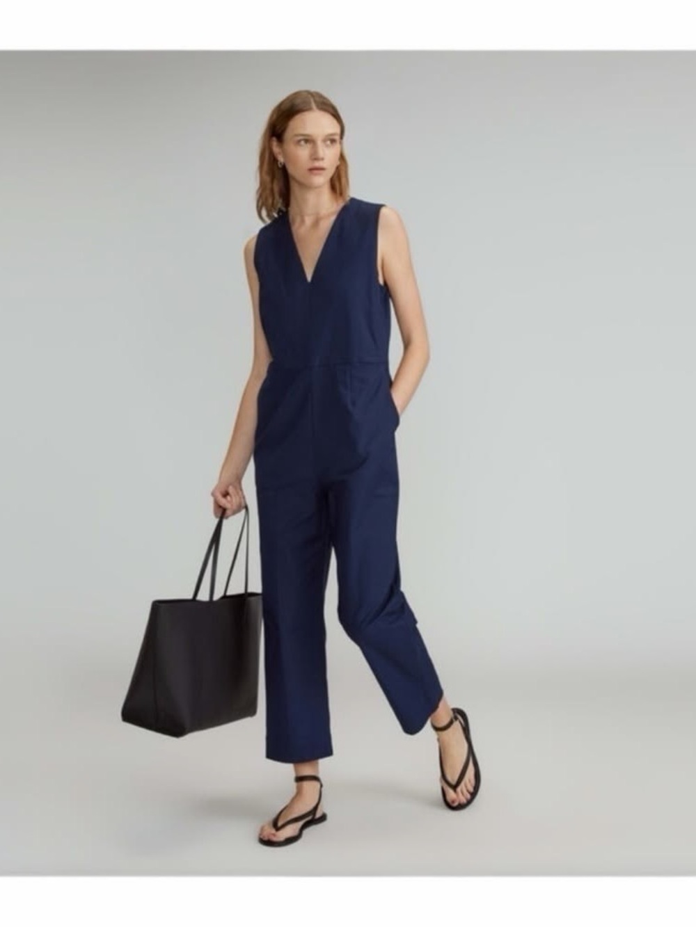 Everlane Navy V-Neck Sleeveless Jumpsuit